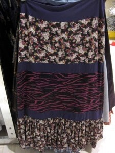 long skirt with tiers of fabrics and patterns