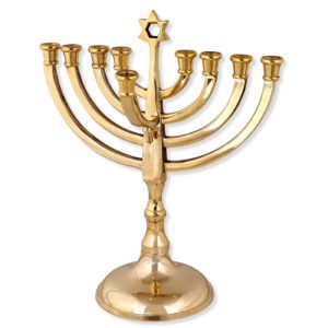gold-plated chanukah menorah with jewish star