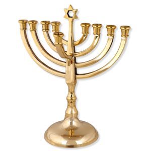 gold-plated chanukah menorah with jewish star